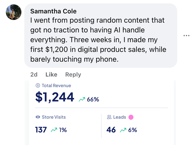 Samantha - $1,244 in 3 weeks